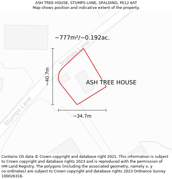 ASH TREE HOUSE, STUMPS LANE, SPALDING, PE12 6AT: Plot and title map
