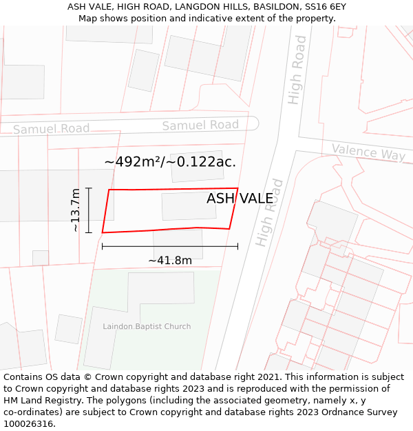 ASH VALE, HIGH ROAD, LANGDON HILLS, BASILDON, SS16 6EY: Plot and title map