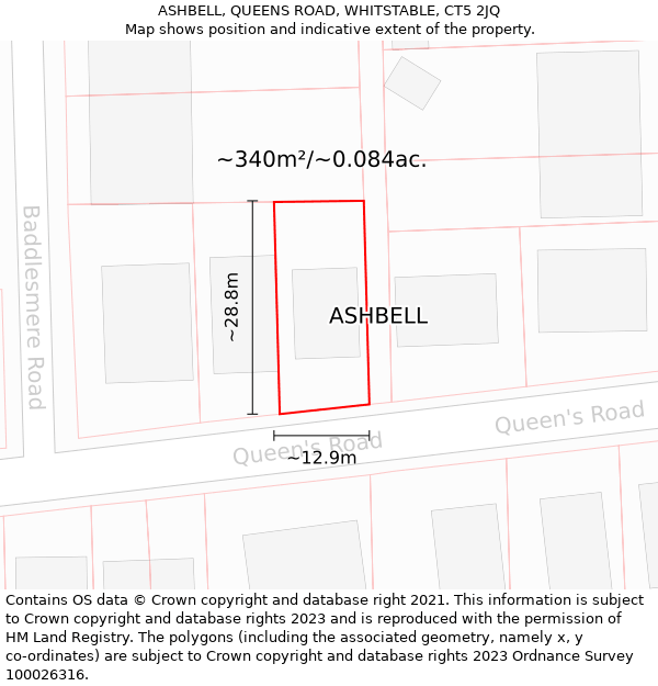 ASHBELL, QUEENS ROAD, WHITSTABLE, CT5 2JQ: Plot and title map