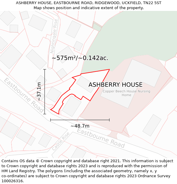ASHBERRY HOUSE, EASTBOURNE ROAD, RIDGEWOOD, UCKFIELD, TN22 5ST: Plot and title map