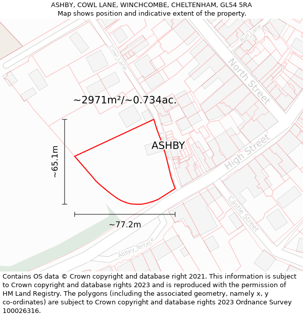 ASHBY, COWL LANE, WINCHCOMBE, CHELTENHAM, GL54 5RA: Plot and title map