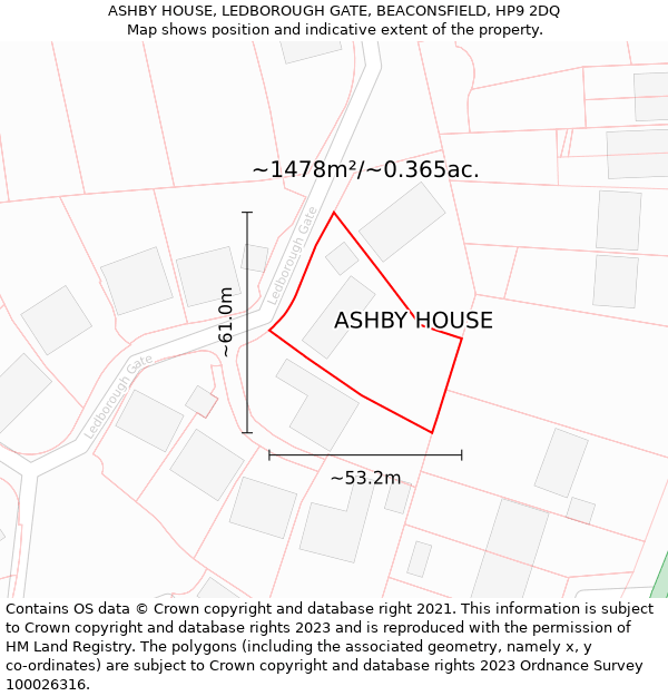 ASHBY HOUSE, LEDBOROUGH GATE, BEACONSFIELD, HP9 2DQ: Plot and title map