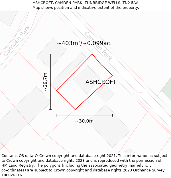 ASHCROFT, CAMDEN PARK, TUNBRIDGE WELLS, TN2 5AA: Plot and title map