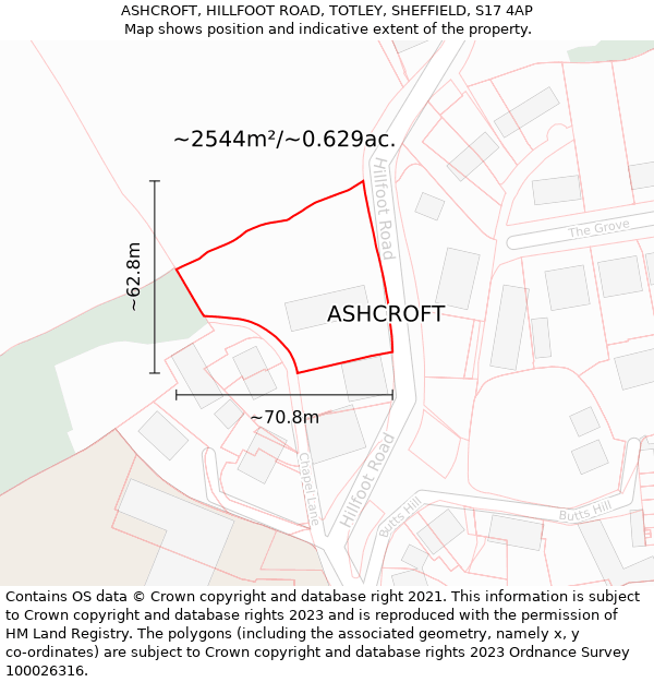 ASHCROFT, HILLFOOT ROAD, TOTLEY, SHEFFIELD, S17 4AP: Plot and title map