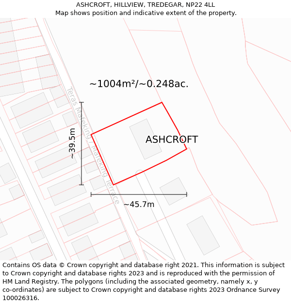 ASHCROFT, HILLVIEW, TREDEGAR, NP22 4LL: Plot and title map