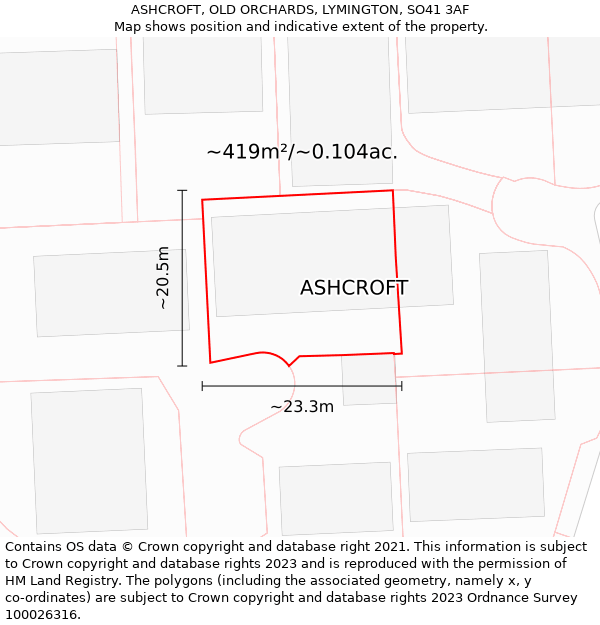 ASHCROFT, OLD ORCHARDS, LYMINGTON, SO41 3AF: Plot and title map