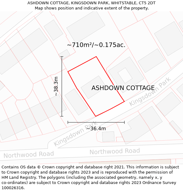 ASHDOWN COTTAGE, KINGSDOWN PARK, WHITSTABLE, CT5 2DT: Plot and title map