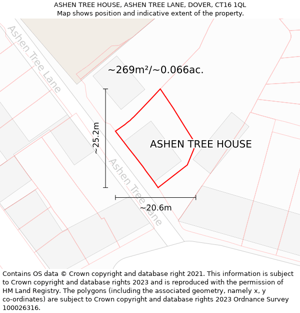 ASHEN TREE HOUSE, ASHEN TREE LANE, DOVER, CT16 1QL: Plot and title map