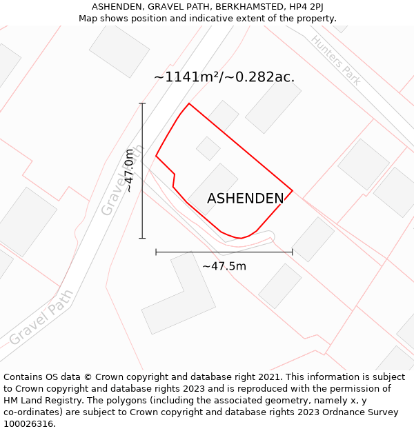 ASHENDEN, GRAVEL PATH, BERKHAMSTED, HP4 2PJ: Plot and title map