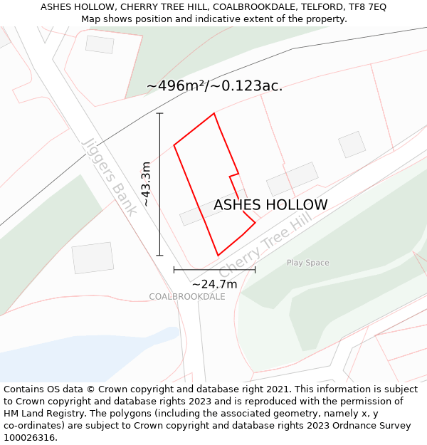 ASHES HOLLOW, CHERRY TREE HILL, COALBROOKDALE, TELFORD, TF8 7EQ: Plot and title map