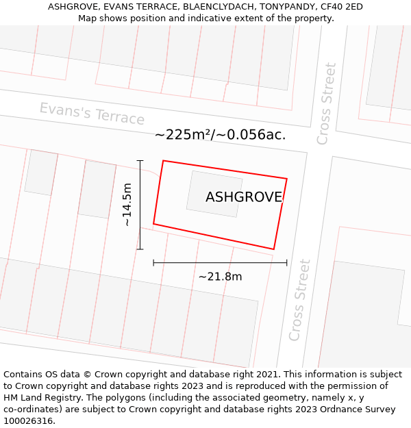 ASHGROVE, EVANS TERRACE, BLAENCLYDACH, TONYPANDY, CF40 2ED: Plot and title map