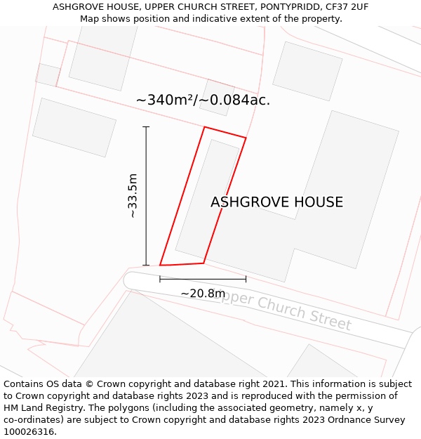 ASHGROVE HOUSE, UPPER CHURCH STREET, PONTYPRIDD, CF37 2UF: Plot and title map