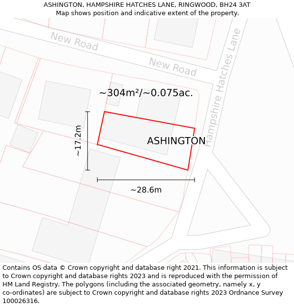 ASHINGTON, HAMPSHIRE HATCHES LANE, RINGWOOD, BH24 3AT: Plot and title map