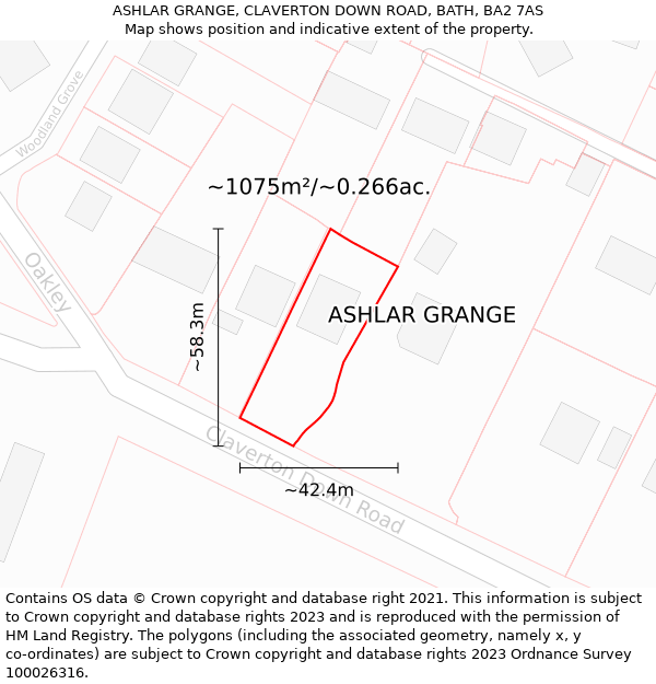 ASHLAR GRANGE, CLAVERTON DOWN ROAD, BATH, BA2 7AS: Plot and title map