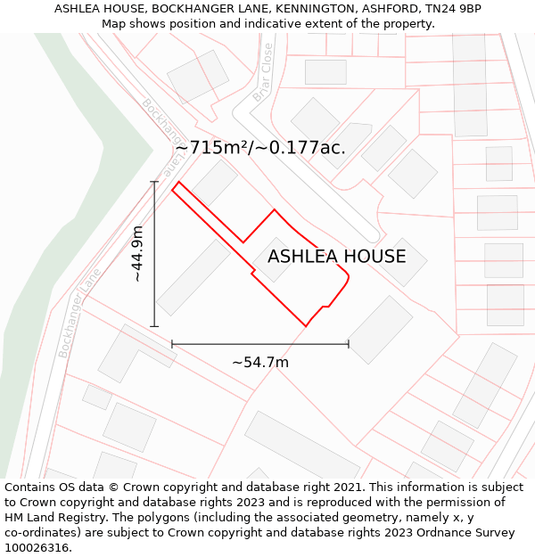 ASHLEA HOUSE, BOCKHANGER LANE, KENNINGTON, ASHFORD, TN24 9BP: Plot and title map