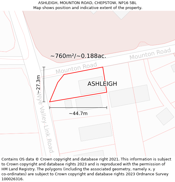 ASHLEIGH, MOUNTON ROAD, CHEPSTOW, NP16 5BL: Plot and title map