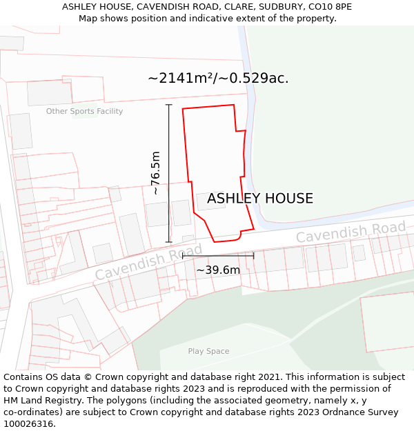 ASHLEY HOUSE, CAVENDISH ROAD, CLARE, SUDBURY, CO10 8PE: Plot and title map