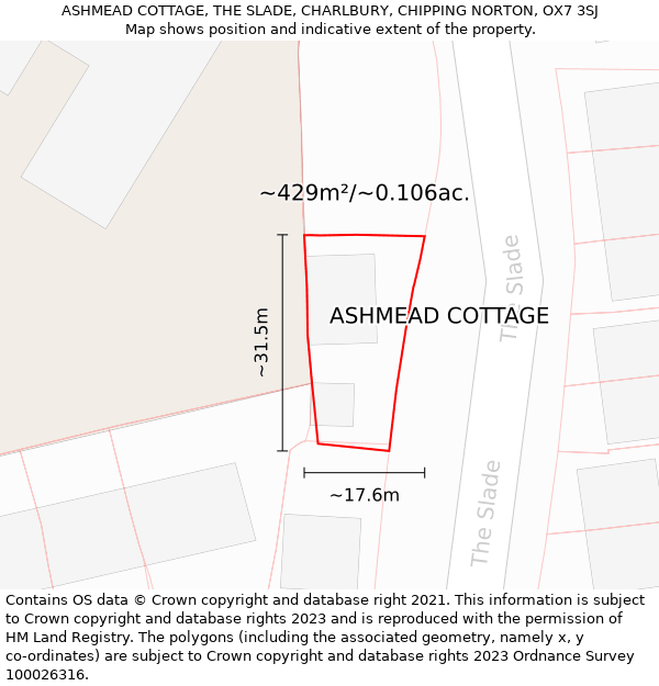 ASHMEAD COTTAGE, THE SLADE, CHARLBURY, CHIPPING NORTON, OX7 3SJ: Plot and title map