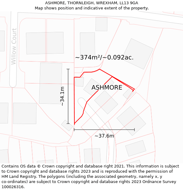 ASHMORE, THORNLEIGH, WREXHAM, LL13 9GA: Plot and title map