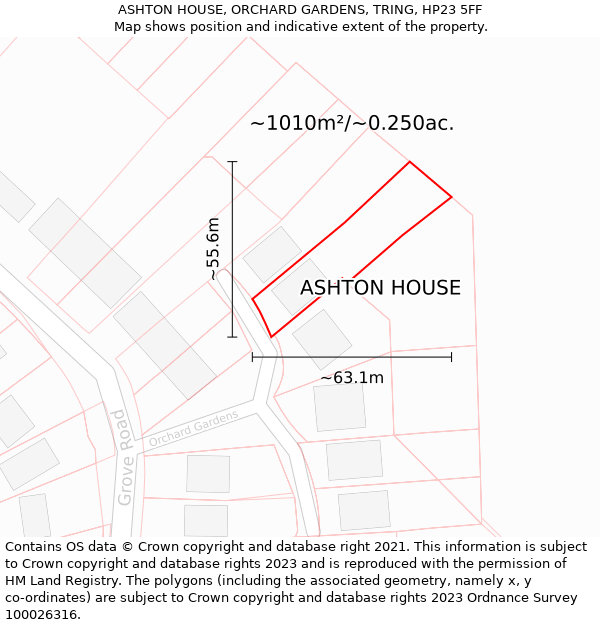 ASHTON HOUSE, ORCHARD GARDENS, TRING, HP23 5FF: Plot and title map