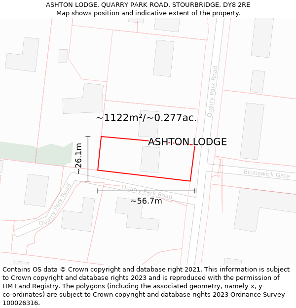 ASHTON LODGE, QUARRY PARK ROAD, STOURBRIDGE, DY8 2RE: Plot and title map