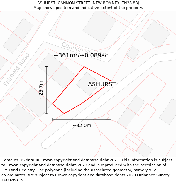 ASHURST, CANNON STREET, NEW ROMNEY, TN28 8BJ: Plot and title map