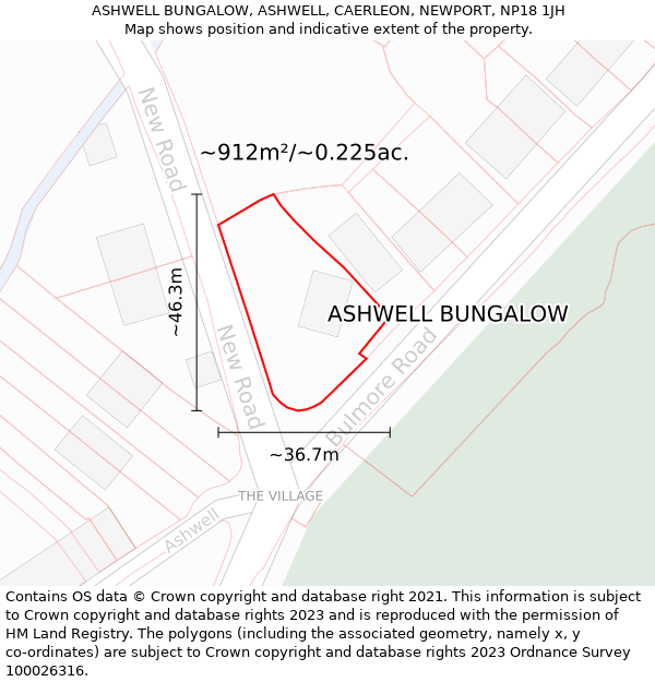 ASHWELL BUNGALOW, ASHWELL, CAERLEON, NEWPORT, NP18 1JH: Plot and title map