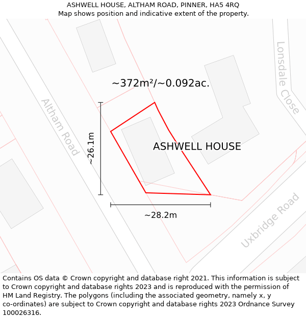 ASHWELL HOUSE, ALTHAM ROAD, PINNER, HA5 4RQ: Plot and title map