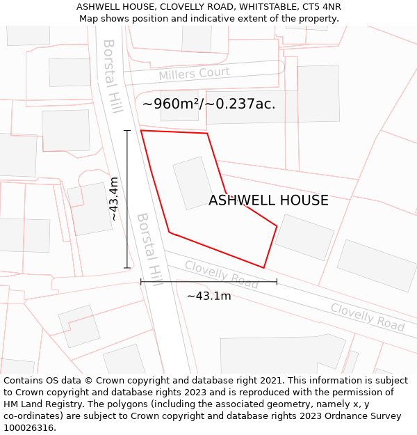 ASHWELL HOUSE, CLOVELLY ROAD, WHITSTABLE, CT5 4NR: Plot and title map