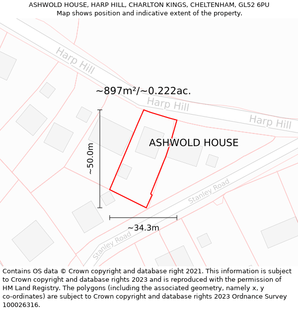 ASHWOLD HOUSE, HARP HILL, CHARLTON KINGS, CHELTENHAM, GL52 6PU: Plot and title map