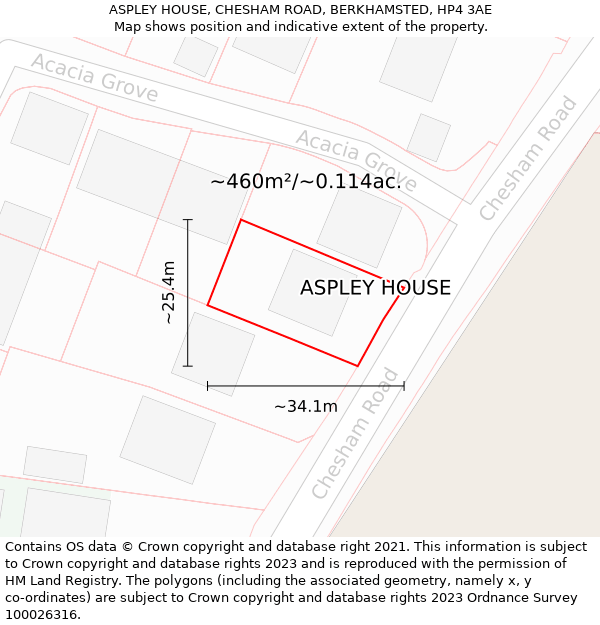 ASPLEY HOUSE, CHESHAM ROAD, BERKHAMSTED, HP4 3AE: Plot and title map