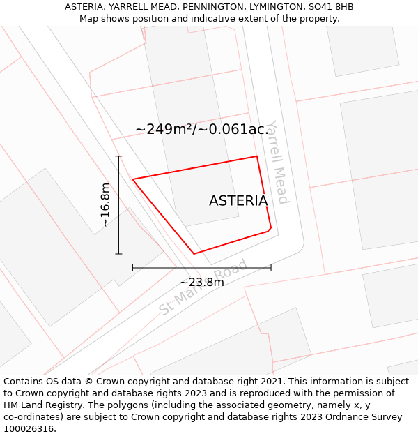 ASTERIA, YARRELL MEAD, PENNINGTON, LYMINGTON, SO41 8HB: Plot and title map