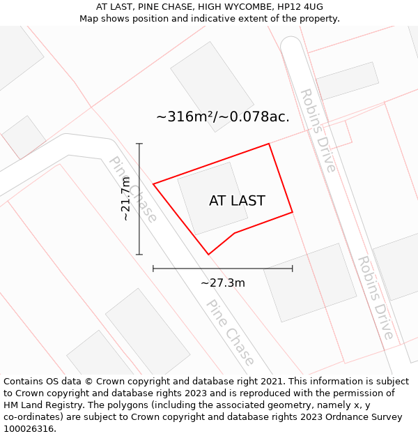 AT LAST, PINE CHASE, HIGH WYCOMBE, HP12 4UG: Plot and title map