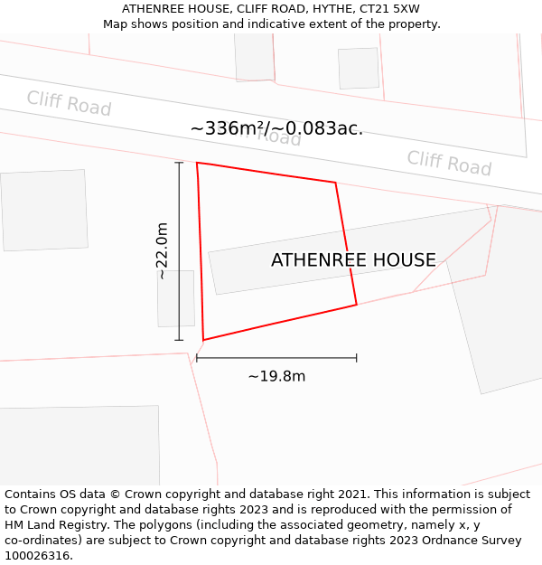 ATHENREE HOUSE, CLIFF ROAD, HYTHE, CT21 5XW: Plot and title map