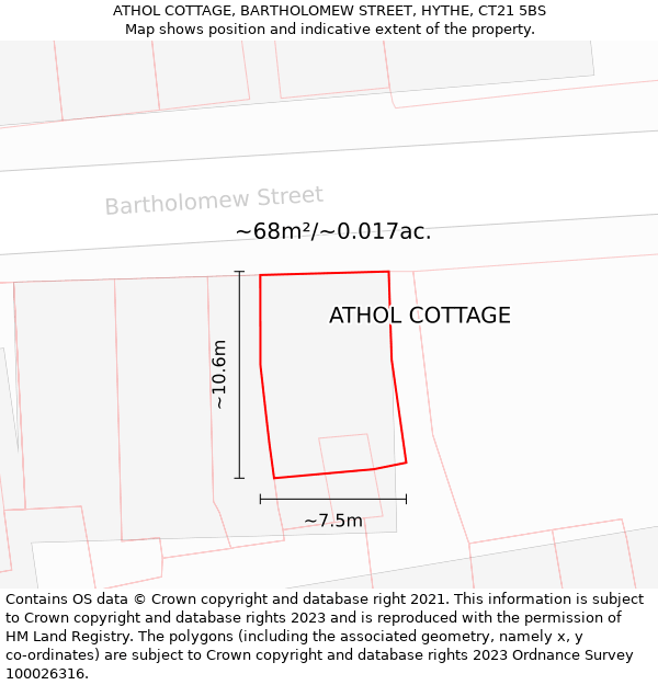 ATHOL COTTAGE, BARTHOLOMEW STREET, HYTHE, CT21 5BS: Plot and title map