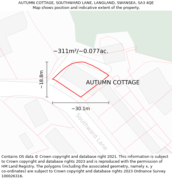 AUTUMN COTTAGE, SOUTHWARD LANE, LANGLAND, SWANSEA, SA3 4QE: Plot and title map