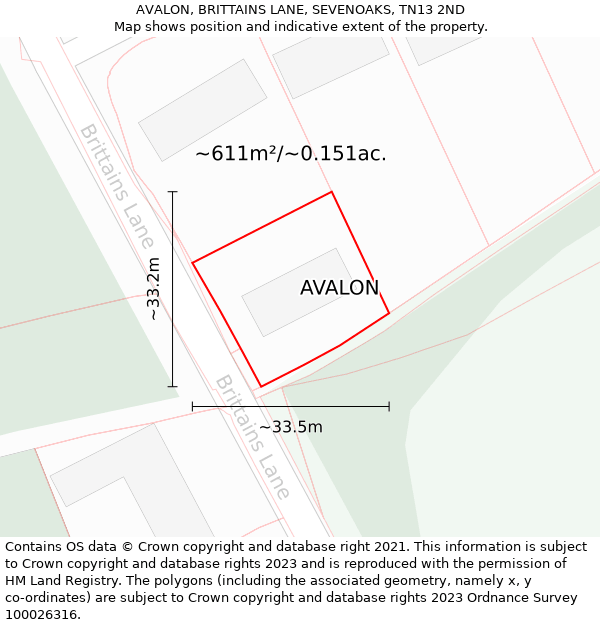 AVALON, BRITTAINS LANE, SEVENOAKS, TN13 2ND: Plot and title map