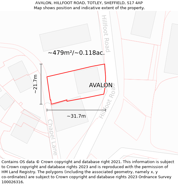 AVALON, HILLFOOT ROAD, TOTLEY, SHEFFIELD, S17 4AP: Plot and title map