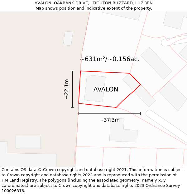 AVALON, OAKBANK DRIVE, LEIGHTON BUZZARD, LU7 3BN: Plot and title map