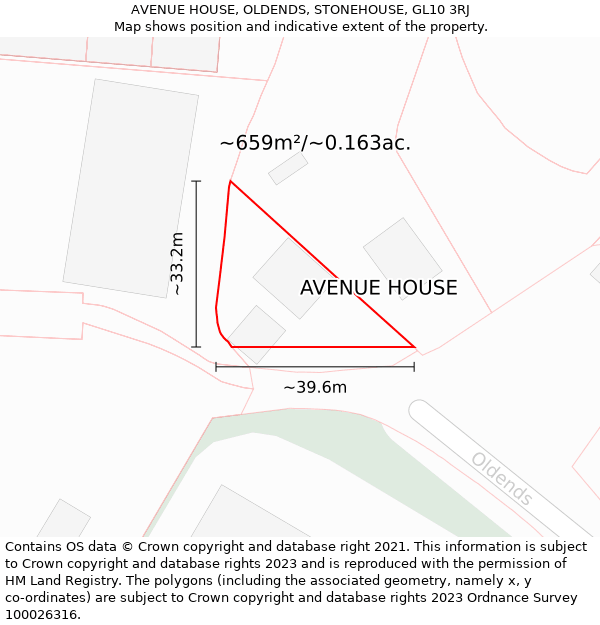 AVENUE HOUSE, OLDENDS, STONEHOUSE, GL10 3RJ: Plot and title map