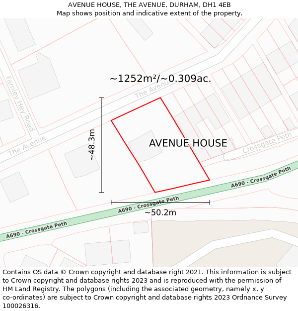 AVENUE HOUSE, THE AVENUE, DURHAM, DH1 4EB: Plot and title map