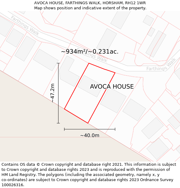 AVOCA HOUSE, FARTHINGS WALK, HORSHAM, RH12 1WR: Plot and title map