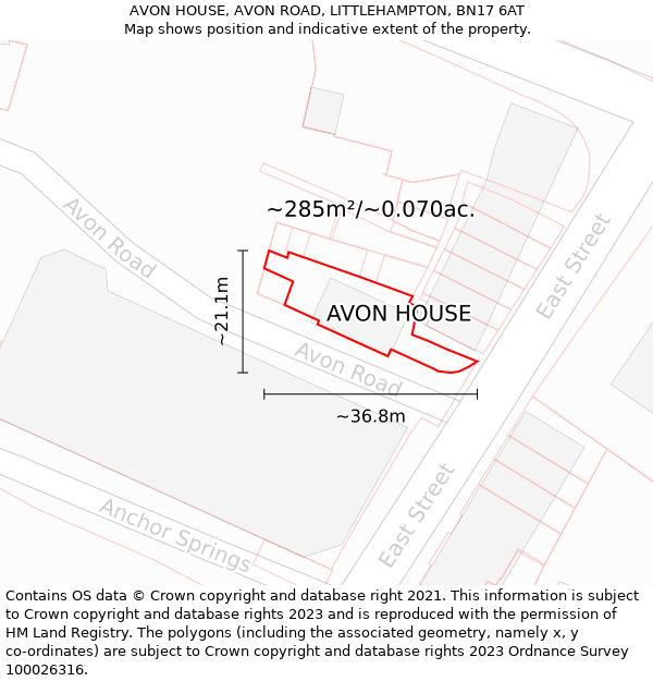 AVON HOUSE, AVON ROAD, LITTLEHAMPTON, BN17 6AT: Plot and title map