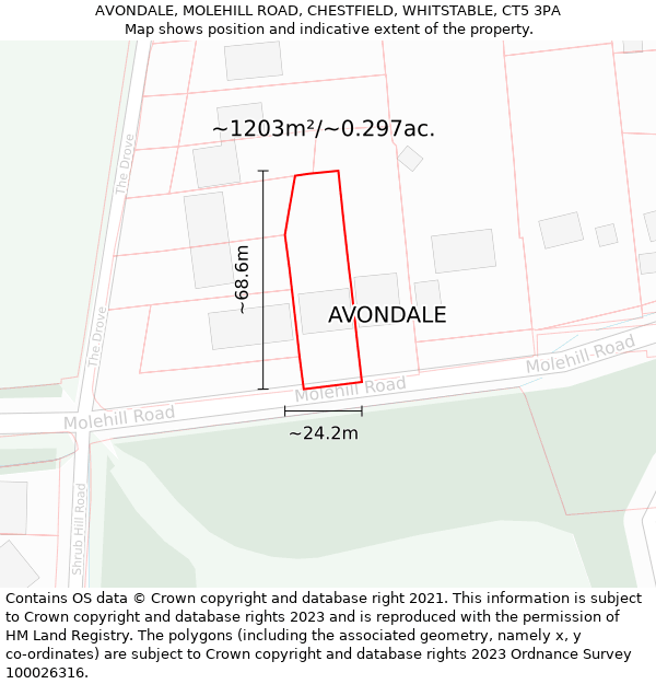 AVONDALE, MOLEHILL ROAD, CHESTFIELD, WHITSTABLE, CT5 3PA: Plot and title map