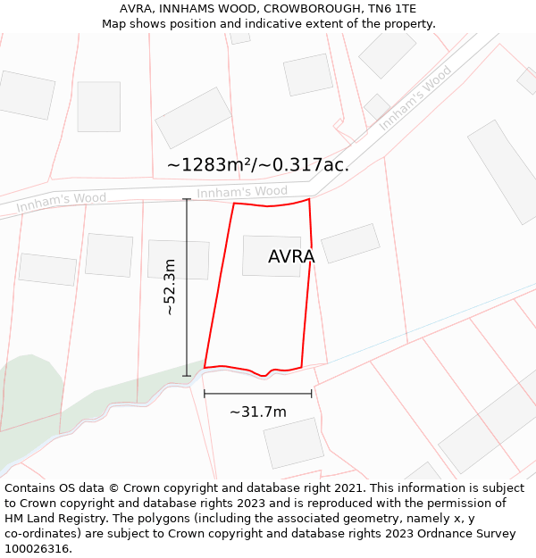 AVRA, INNHAMS WOOD, CROWBOROUGH, TN6 1TE: Plot and title map