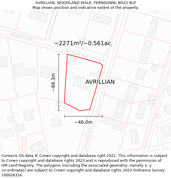AVRILLIAN, WOODLAND WALK, FERNDOWN, BH22 9LP: Plot and title map