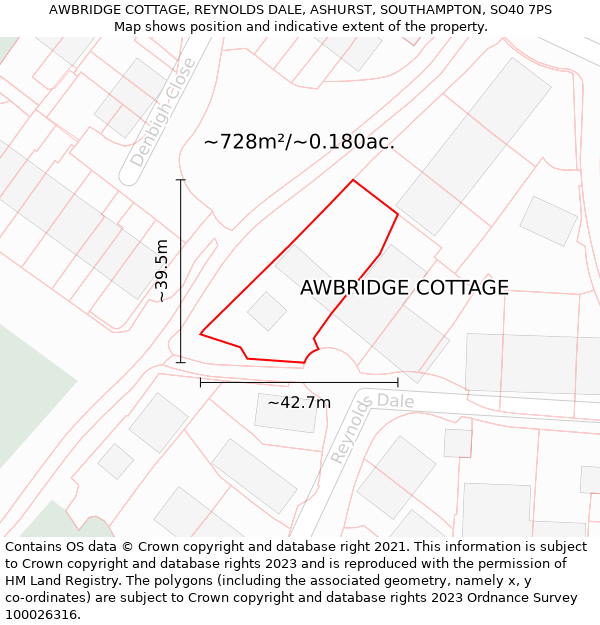 AWBRIDGE COTTAGE, REYNOLDS DALE, ASHURST, SOUTHAMPTON, SO40 7PS: Plot and title map