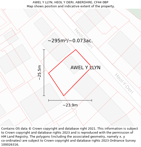 AWEL Y LLYN, HEOL Y DERI, ABERDARE, CF44 0BP: Plot and title map