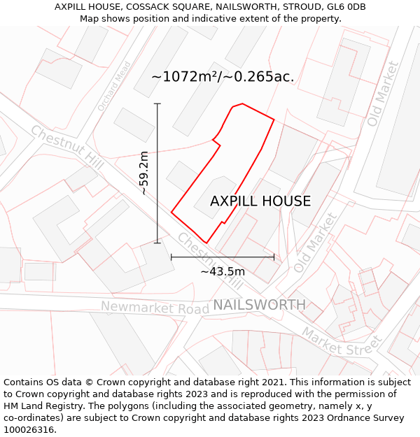 AXPILL HOUSE, COSSACK SQUARE, NAILSWORTH, STROUD, GL6 0DB: Plot and title map