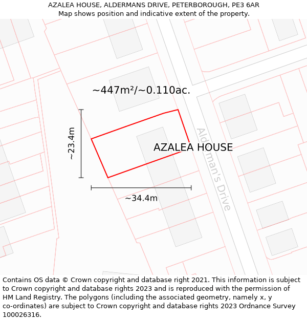 AZALEA HOUSE, ALDERMANS DRIVE, PETERBOROUGH, PE3 6AR: Plot and title map